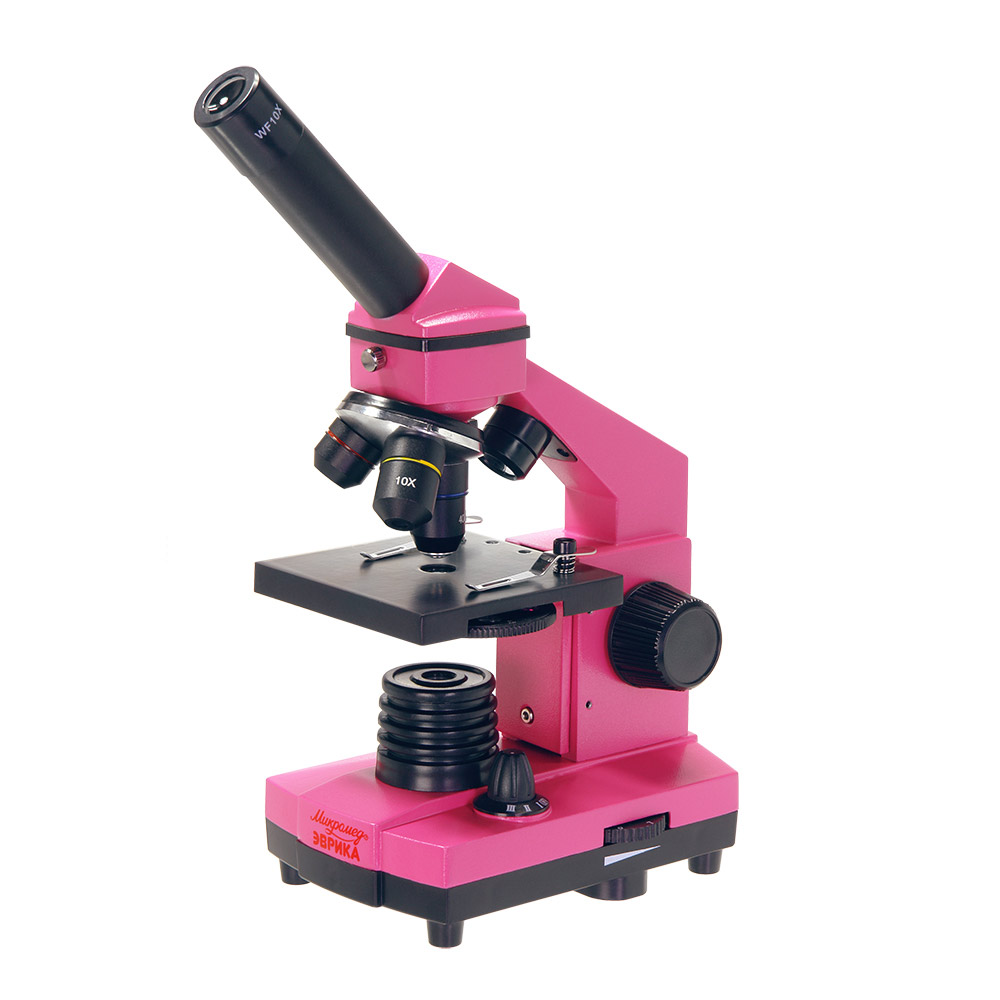 Микроскоп школьный Эврика 40х-400х в кейсе (фуксия). Фото N2